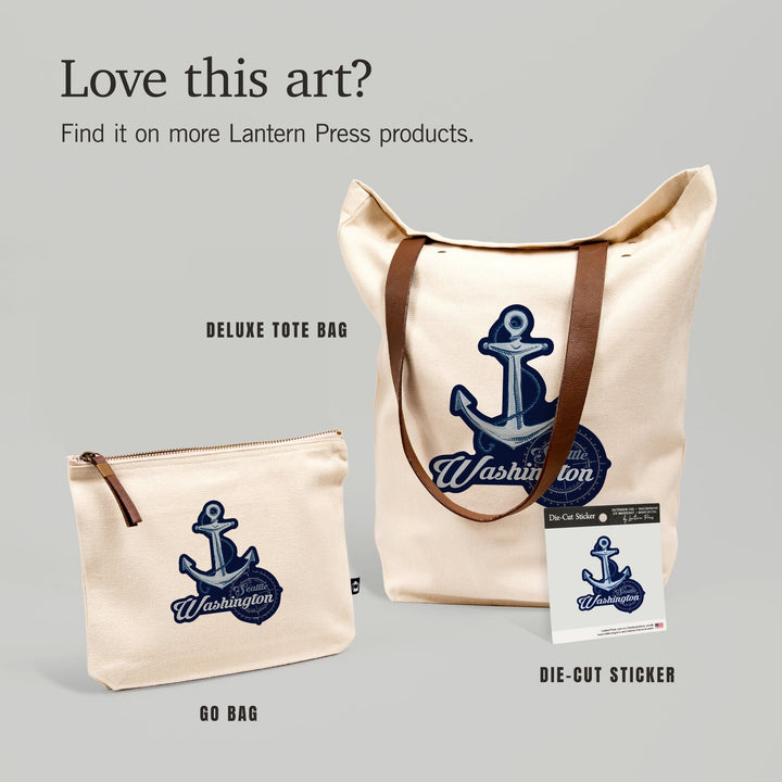 Seattle, Washington, Anchor, Coastal Icon,, Organic Cotton Zipper Pouch, Go Bag Go Bag Lantern Press 