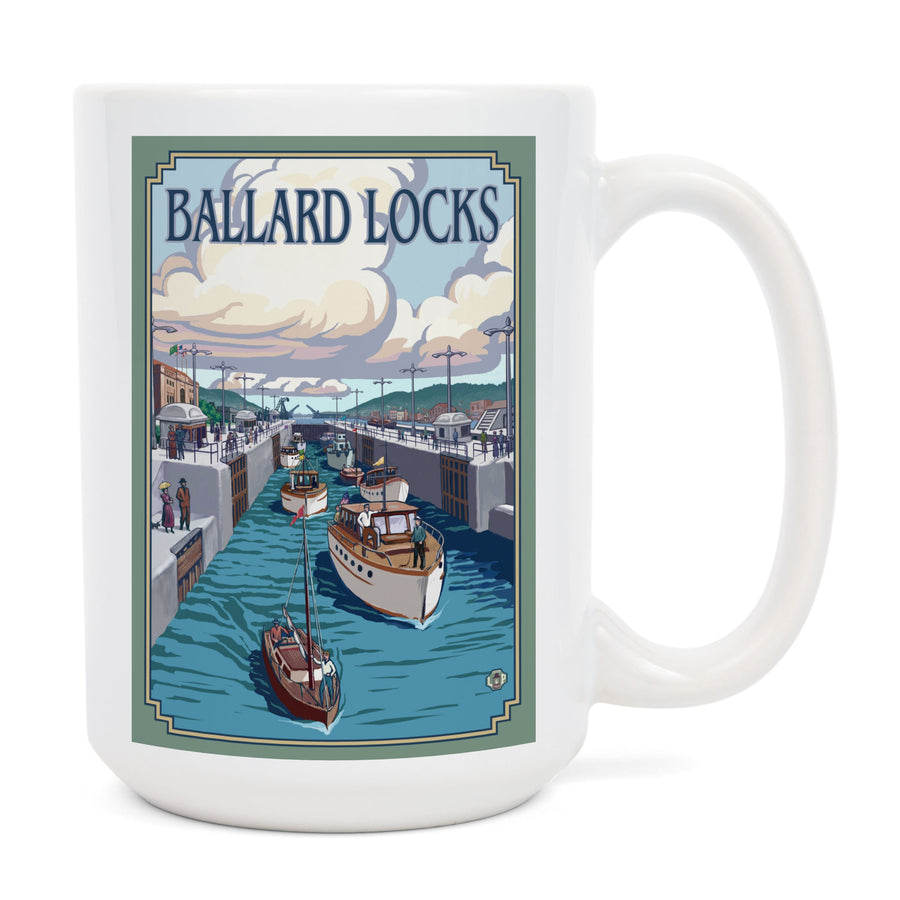 Seattle, Washington, Ballard Locks, Lantern Press Artwork, Ceramic Mug Mugs Lantern Press 