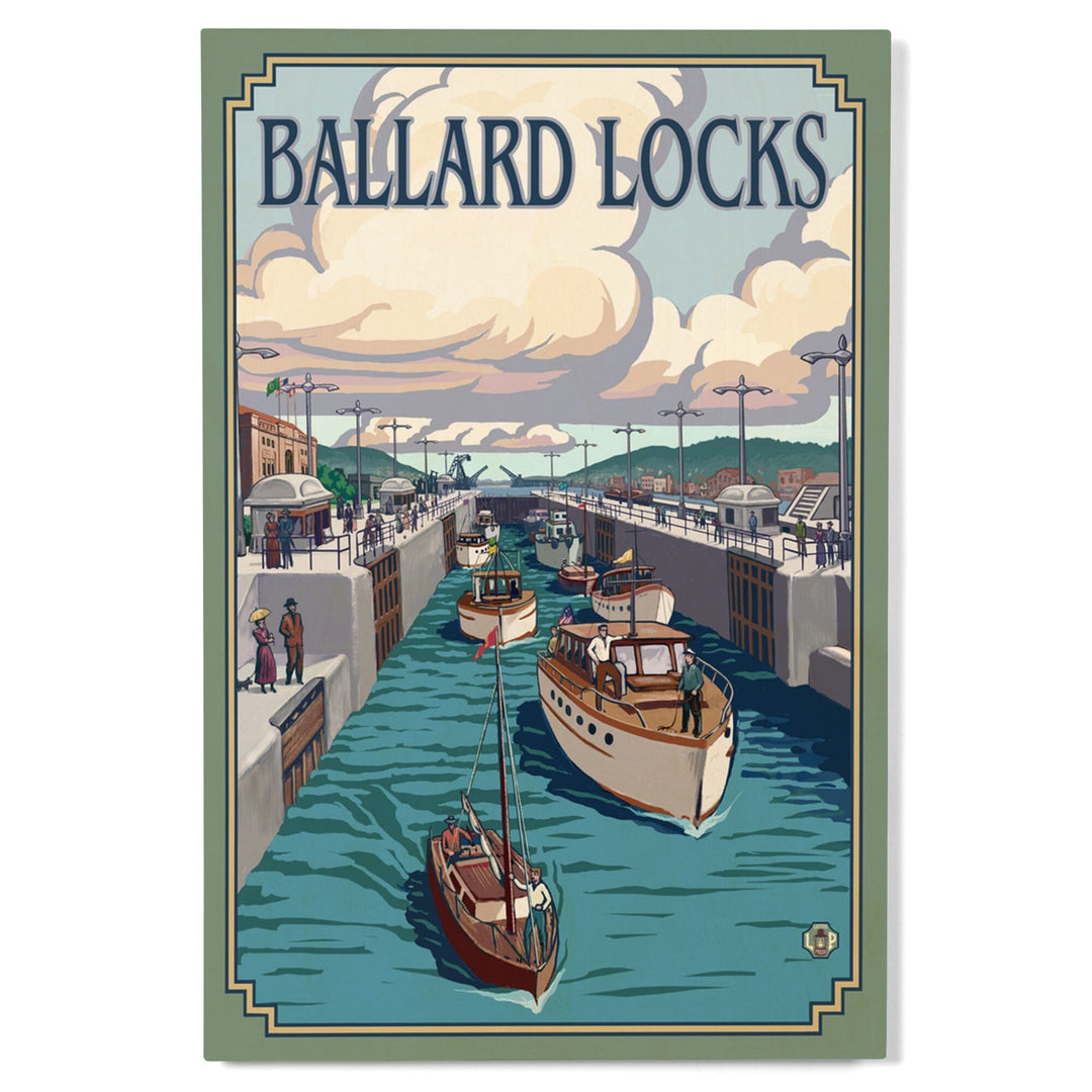 Seattle, Washington, Ballard Locks, Lantern Press Artwork, Wood Signs and Postcards Wood Lantern Press 