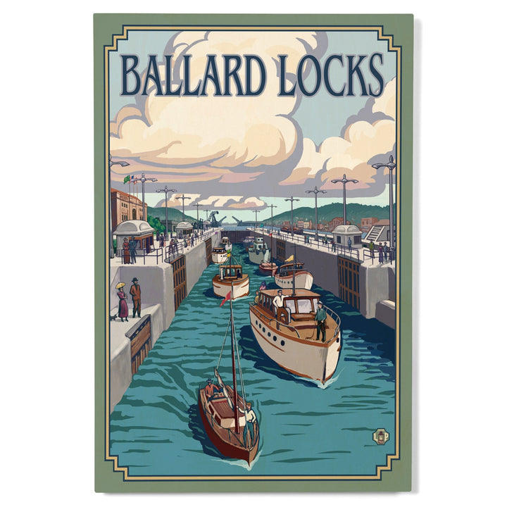 Seattle, Washington, Ballard Locks, Lantern Press Artwork, Wood Signs and Postcards Wood Lantern Press 