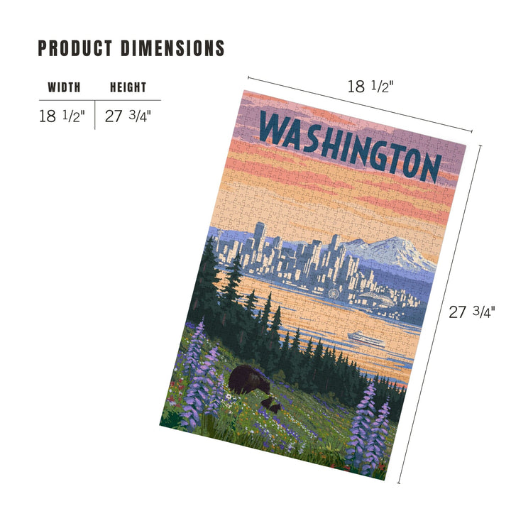 Seattle, Washington, Bear and Spring Flowers, Jigsaw Puzzle Puzzle Lantern Press 