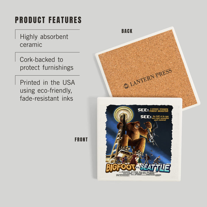 Seattle, Washington, Bigfoot vs Seattle, Coasters Coasters Lantern Press 