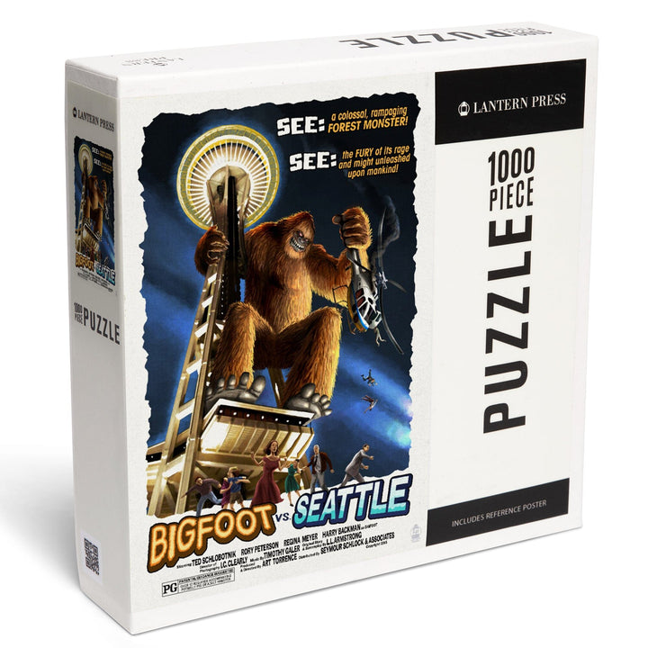 Seattle, Washington, Bigfoot vs Seattle, Jigsaw Puzzle Puzzle Lantern Press 