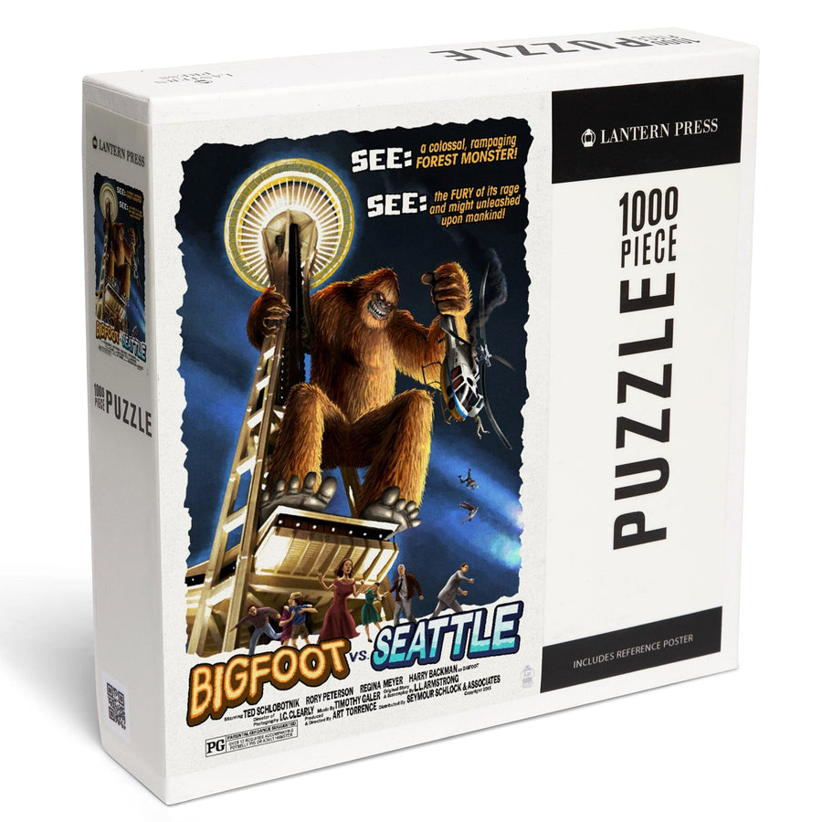 Seattle, Washington, Bigfoot vs Seattle, Jigsaw Puzzle Puzzle Lantern Press 