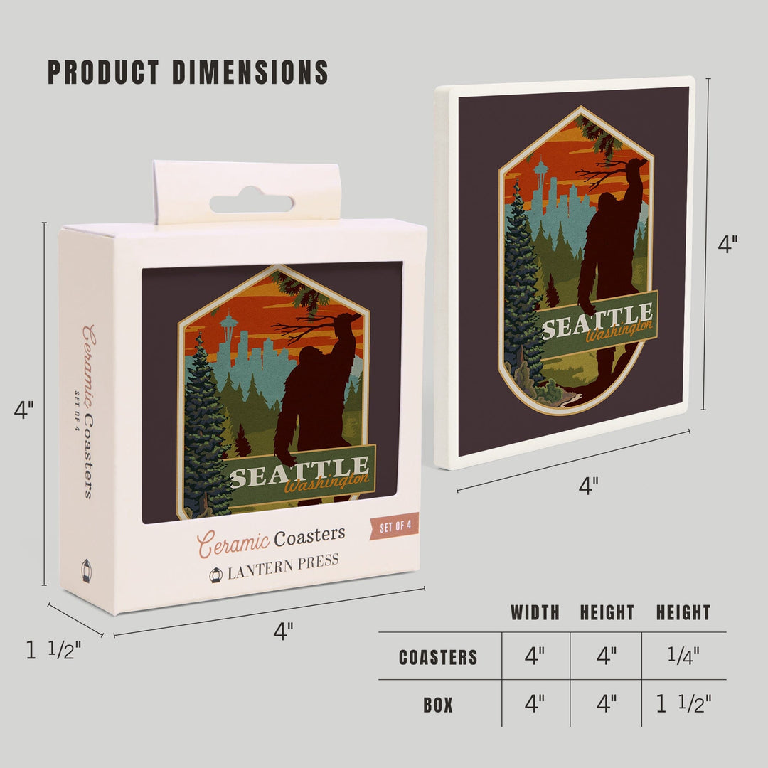 Seattle, Washington, Bigfoot, WPA Style,, Coasters Coasters Lantern Press 