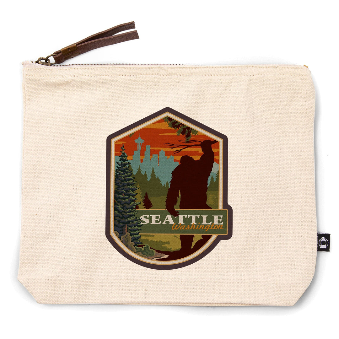 Seattle, Washington, Bigfoot, WPA Style,, Organic Cotton Zipper Pouch, Go Bag Go Bag Lantern Press 