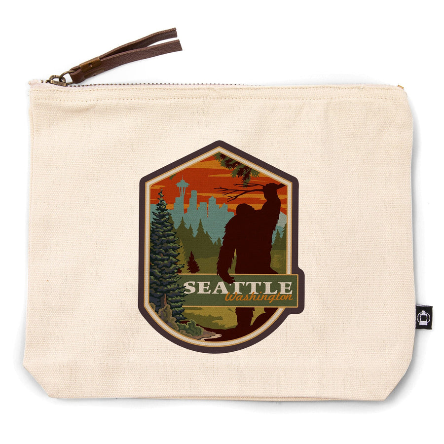 Seattle, Washington, Bigfoot, WPA Style,, Organic Cotton Zipper Pouch, Go Bag Go Bag Lantern Press 
