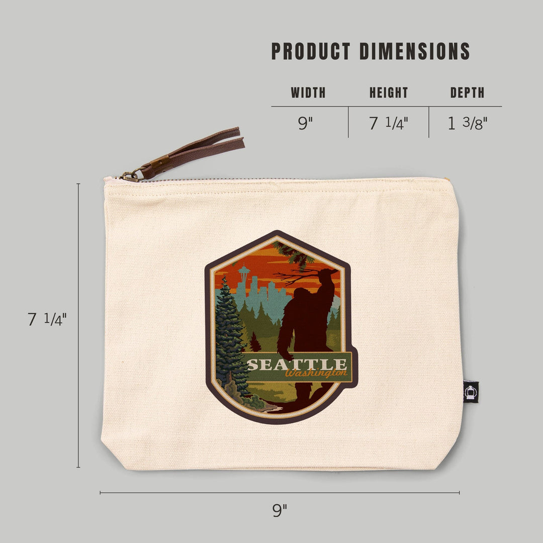 Seattle, Washington, Bigfoot, WPA Style,, Organic Cotton Zipper Pouch, Go Bag Go Bag Lantern Press 