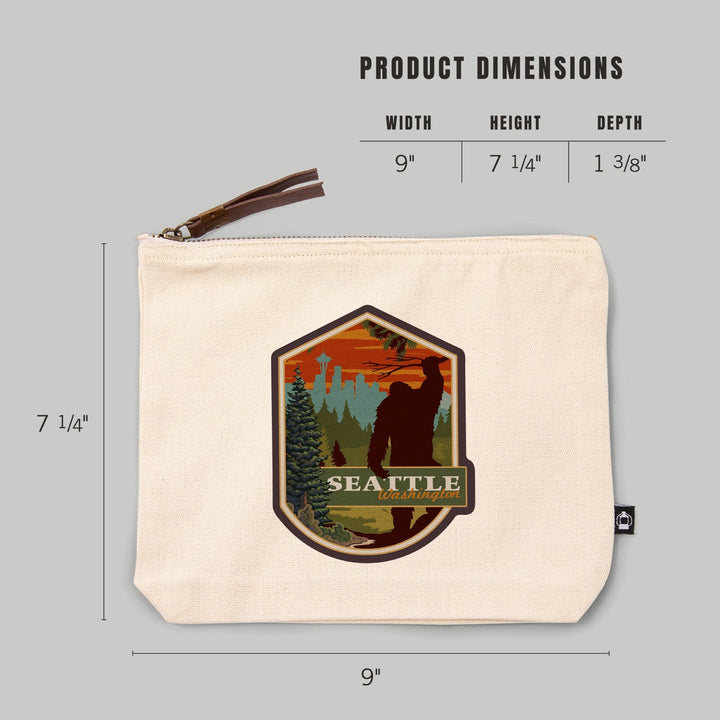 Seattle, Washington, Bigfoot, WPA Style,, Organic Cotton Zipper Pouch, Go Bag Go Bag Lantern Press 