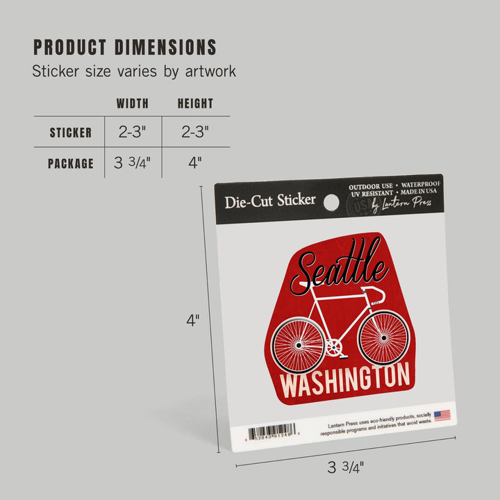 Seattle, Washington, Bike, Script Screenprint Style, Contour, Lantern Press Artwork, Vinyl Sticker Sticker Lantern Press 