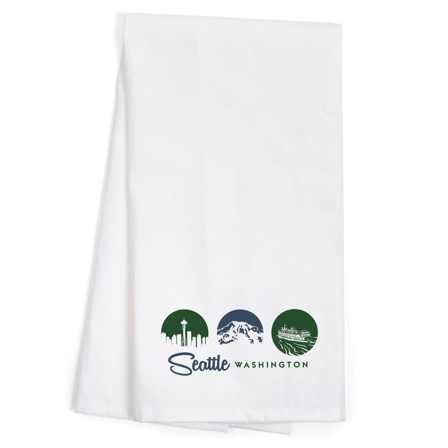Seattle, Washington, Circle Silhouettes Tryptic, Contour, Jigsaw Puzzle Kitchen Lantern Press 