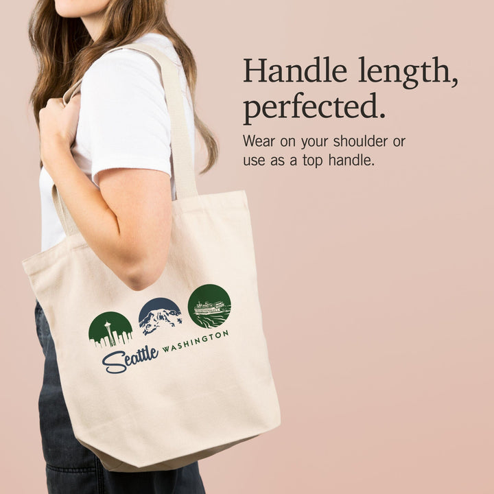 Seattle, Washington, Circle Silhouettes Tryptic,, Tote Bag Totes Lantern Press 