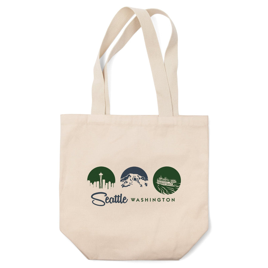 Seattle, Washington, Circle Silhouettes Tryptic,, Tote Bag Totes Lantern Press 