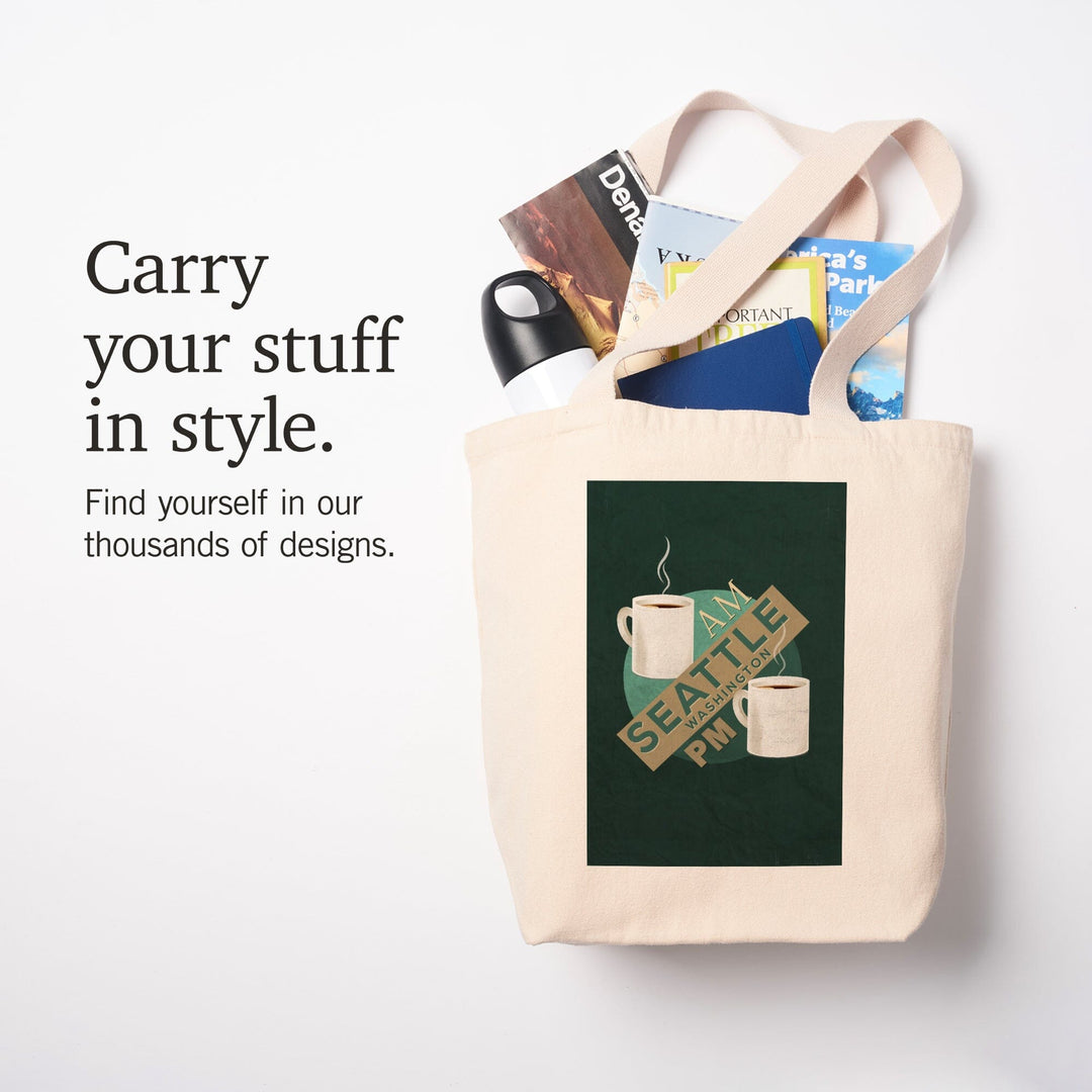Seattle, Washington, Coffee AM, Coffee PM,, Tote Bag Totes Lantern Press 