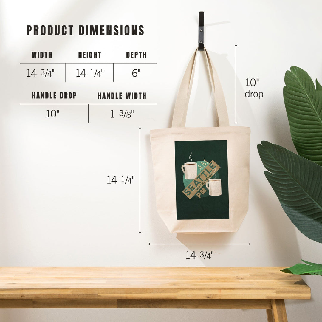 Seattle, Washington, Coffee AM, Coffee PM,, Tote Bag Totes Lantern Press 