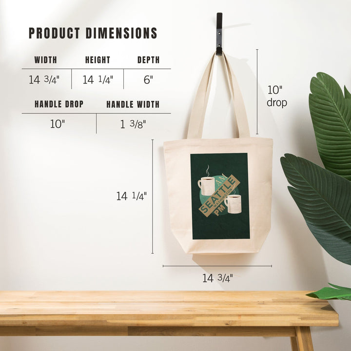 Seattle, Washington, Coffee AM, Coffee PM,, Tote Bag Totes Lantern Press 