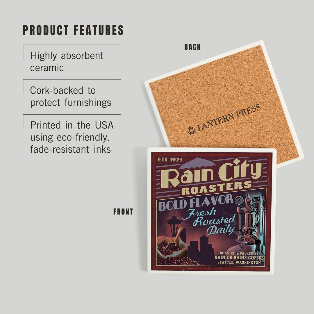 Seattle, Washington, Coffee Roasters Vintage Sign, Coasters Coasters Lantern Press 