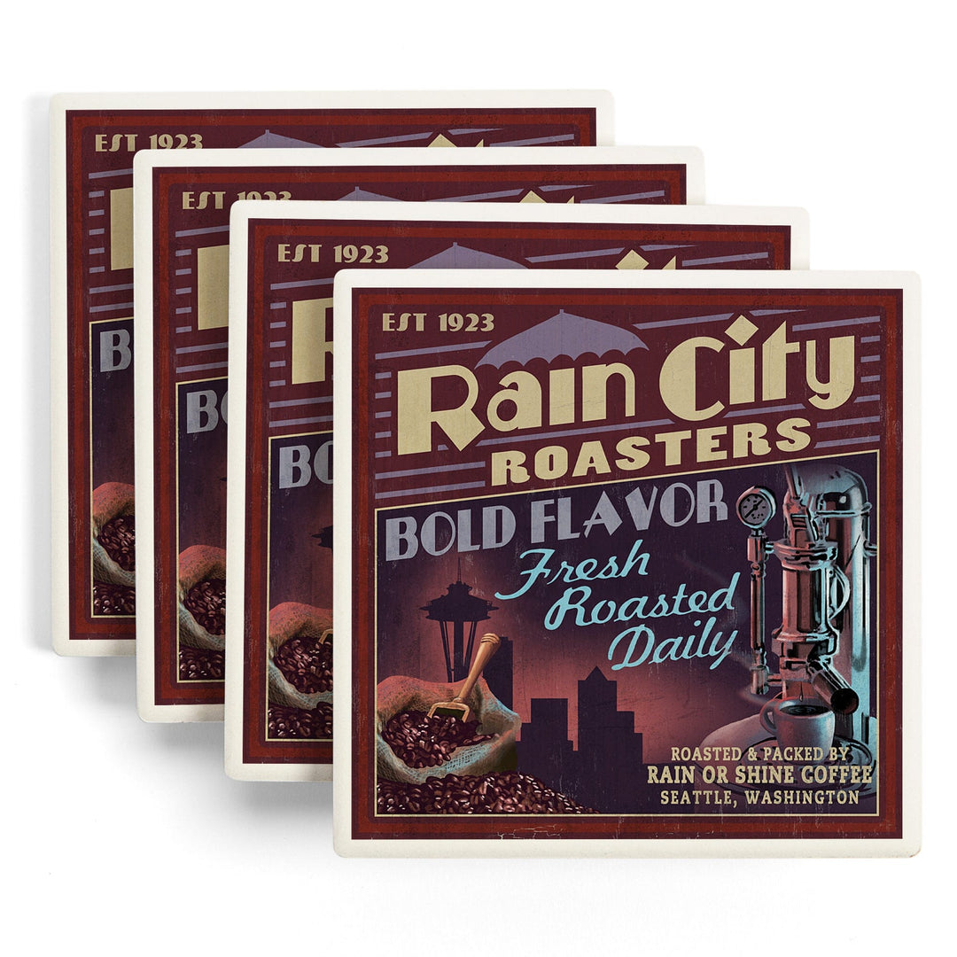 Seattle, Washington, Coffee Roasters Vintage Sign, Coasters Coasters Lantern Press 