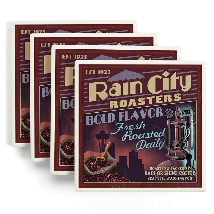 Seattle, Washington, Coffee Roasters Vintage Sign, Coasters Coasters Lantern Press 
