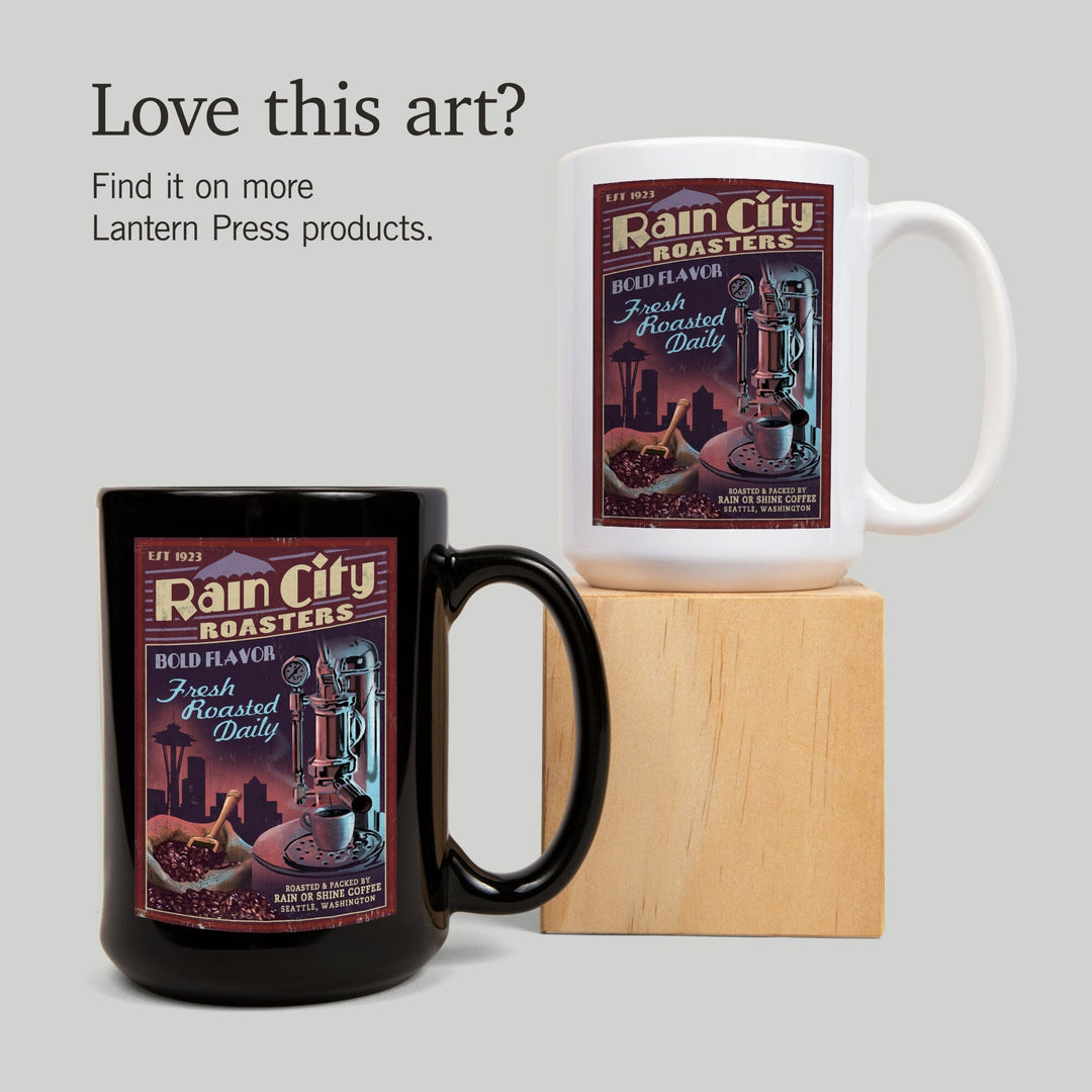 Seattle, Washington, Coffee Roasters Vintage Sign, Lantern Press Artwork, Ceramic Mug Mugs Lantern Press 