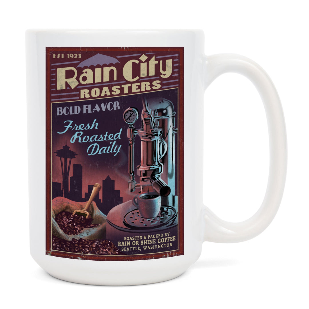 Seattle, Washington, Coffee Roasters Vintage Sign, Lantern Press Artwork, Ceramic Mug Mugs Lantern Press 