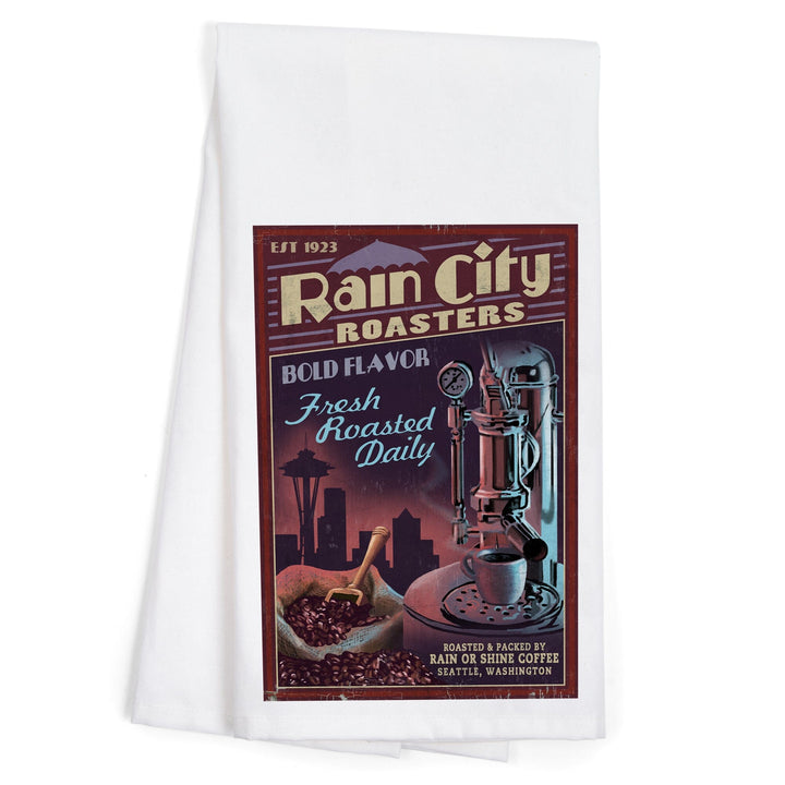 Seattle, Washington, Coffee Roasters Vintage Sign, Organic Cotton Kitchen Tea Towels Kitchen Lantern Press 