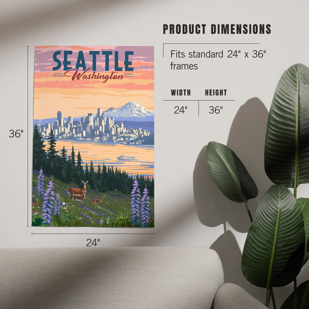 Seattle, Washington, Deer and Spring Flowers, Art & Giclee Prints Art Lantern Press 