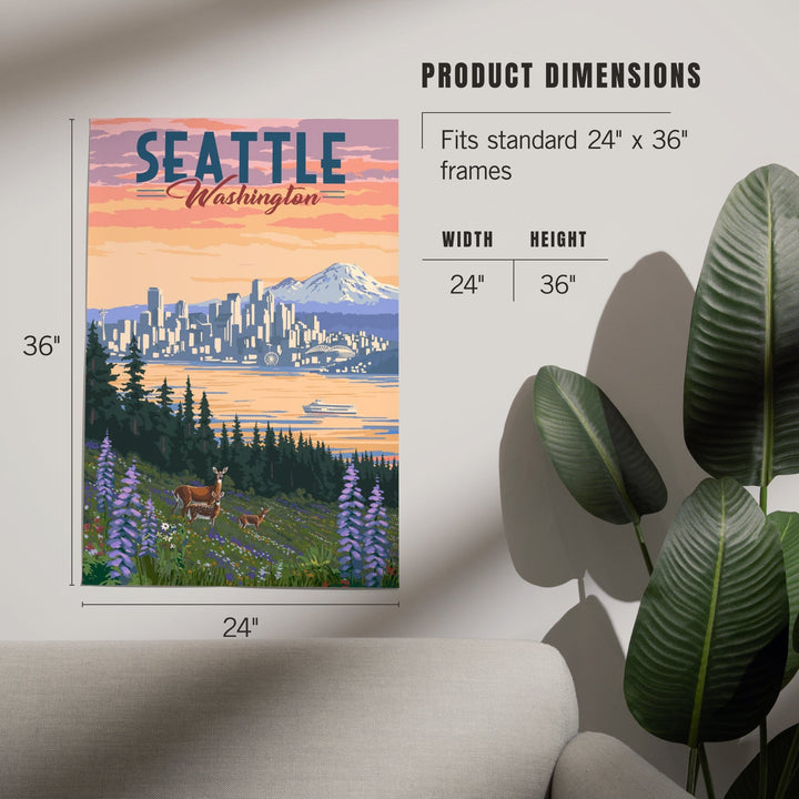 Seattle, Washington, Deer and Spring Flowers, Art & Giclee Prints Art Lantern Press 