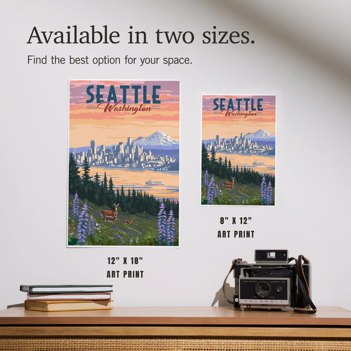 Seattle, Washington, Deer and Spring Flowers, Art & Giclee Prints Art Lantern Press 