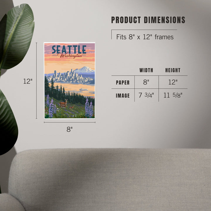 Seattle, Washington, Deer and Spring Flowers, Art & Giclee Prints Art Lantern Press 