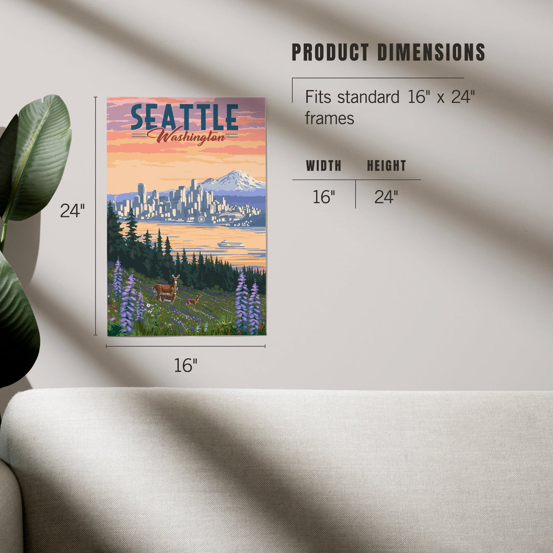 Seattle, Washington, Deer and Spring Flowers, Art & Giclee Prints Art Lantern Press 