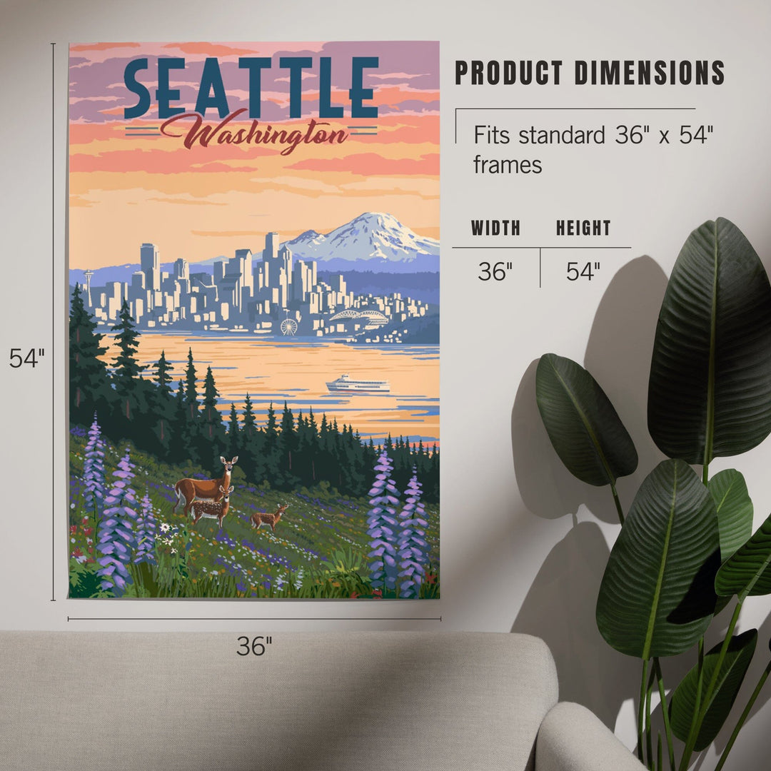 Seattle, Washington, Deer and Spring Flowers, Art & Giclee Prints Art Lantern Press 