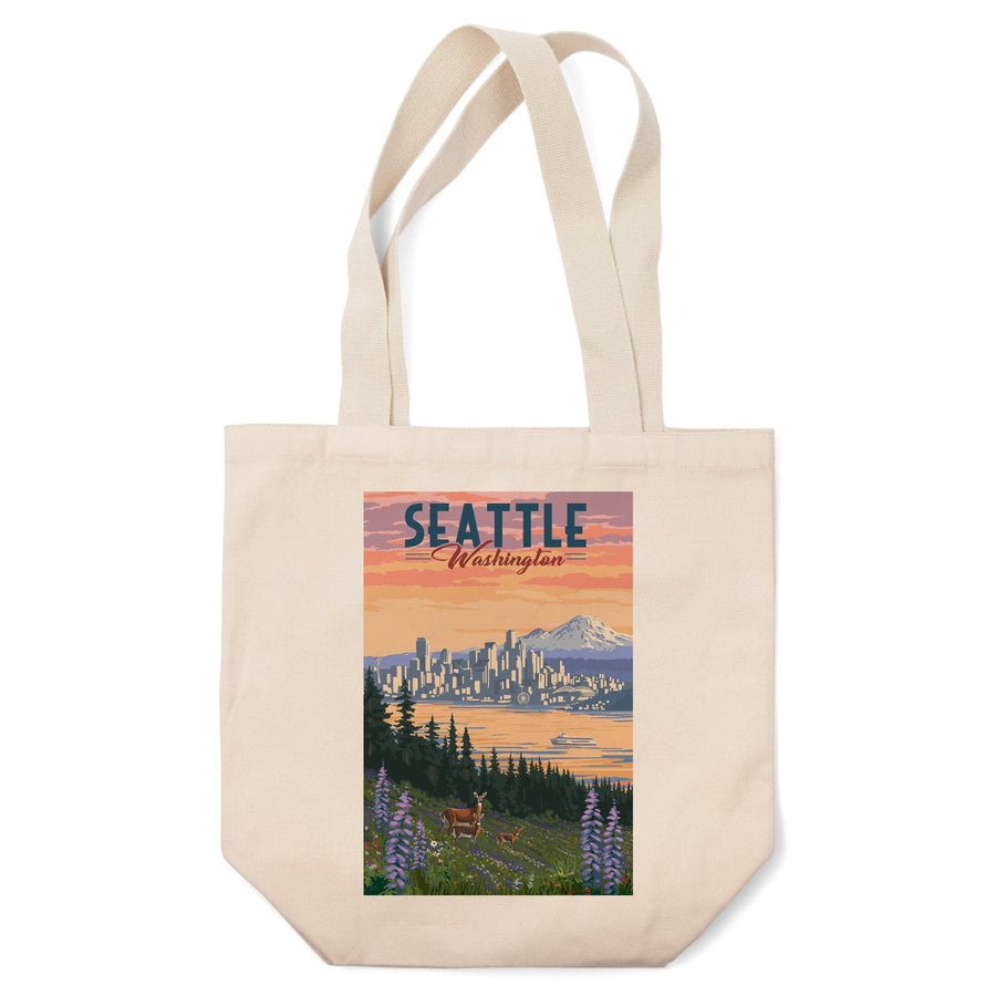 Seattle, Washington, Deer and Spring Flowers, Tote Bag Totes Lantern Press 