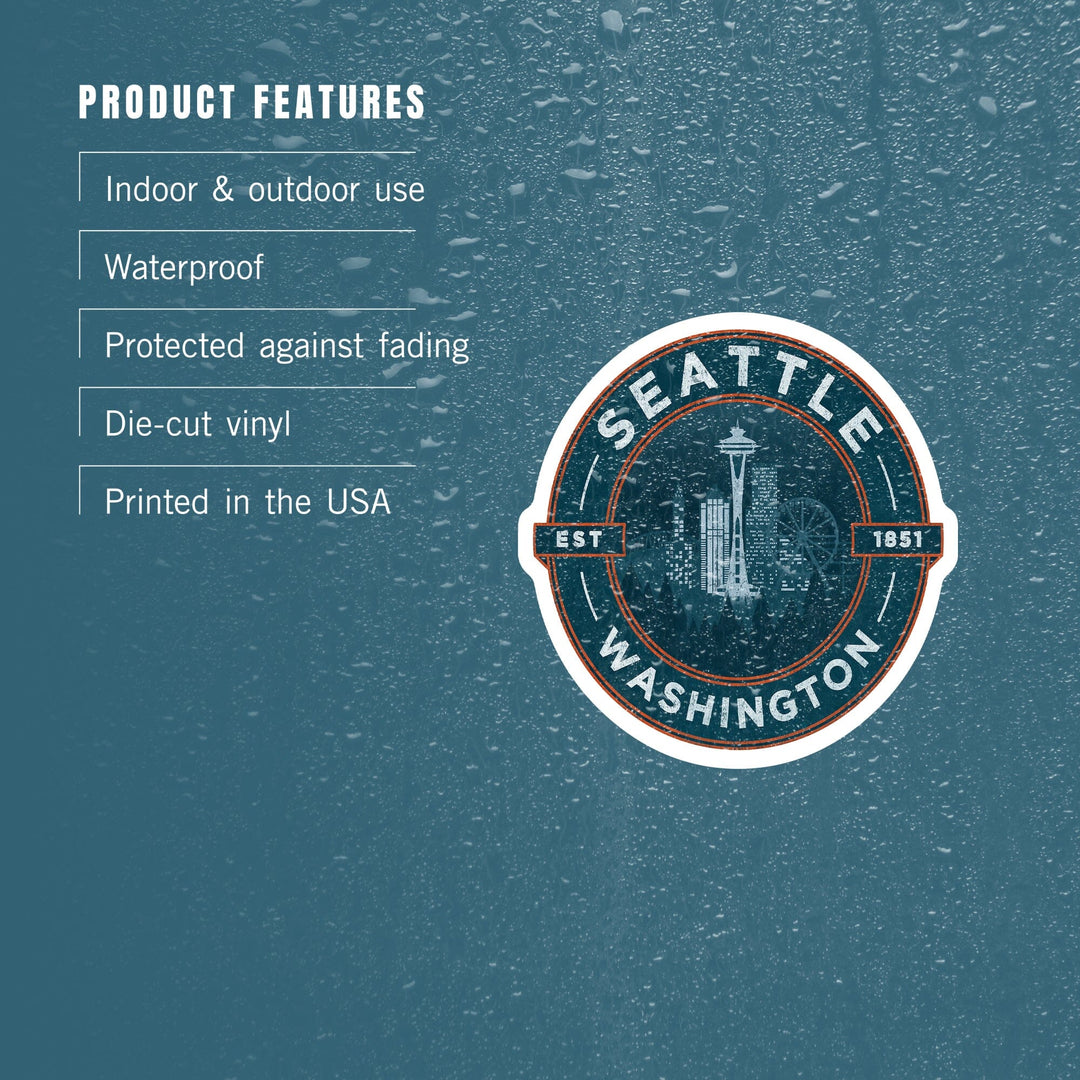 Seattle, Washington, Distressed Blue, Contour, Vinyl Sticker Sticker Lantern Press 