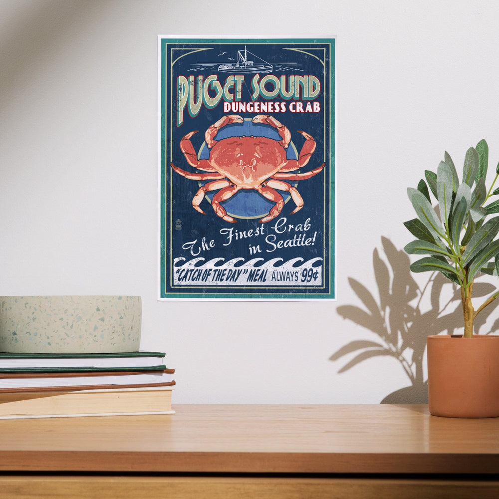 Seattle, Washington, Dungeness Crab Vintage Sign, Art & Giclee Prints Art Lantern Press 