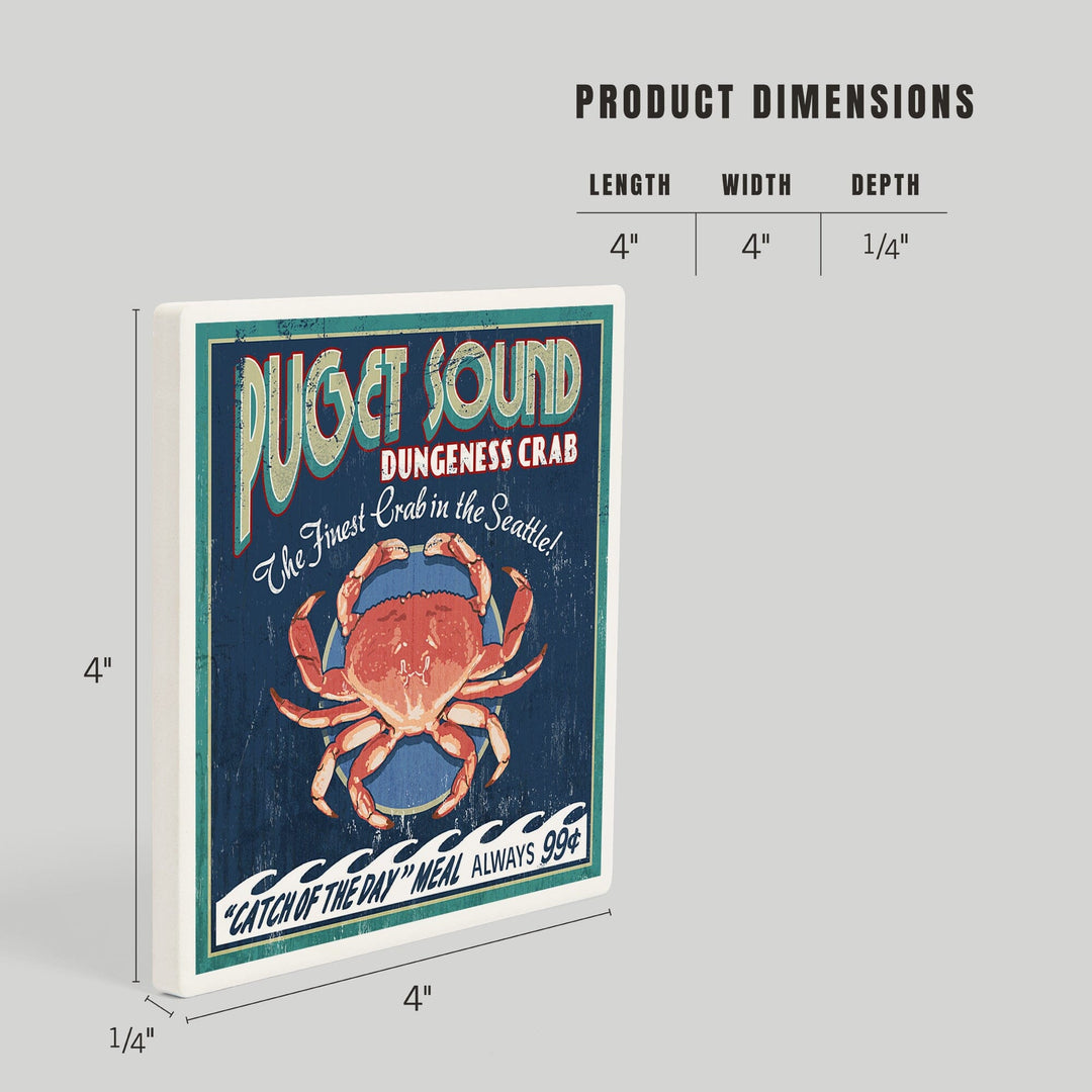 Seattle, Washington, Dungeness Crab Vintage Sign, Coasters Coasters Lantern Press 