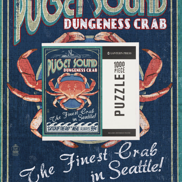 Seattle, Washington, Dungeness Crab Vintage Sign, Jigsaw Puzzle Puzzle Lantern Press 
