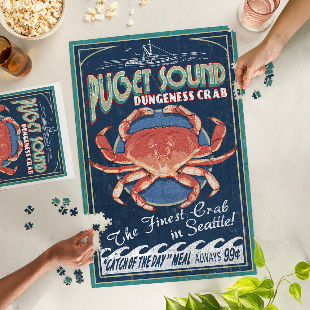 Seattle, Washington, Dungeness Crab Vintage Sign, Jigsaw Puzzle Puzzle Lantern Press 