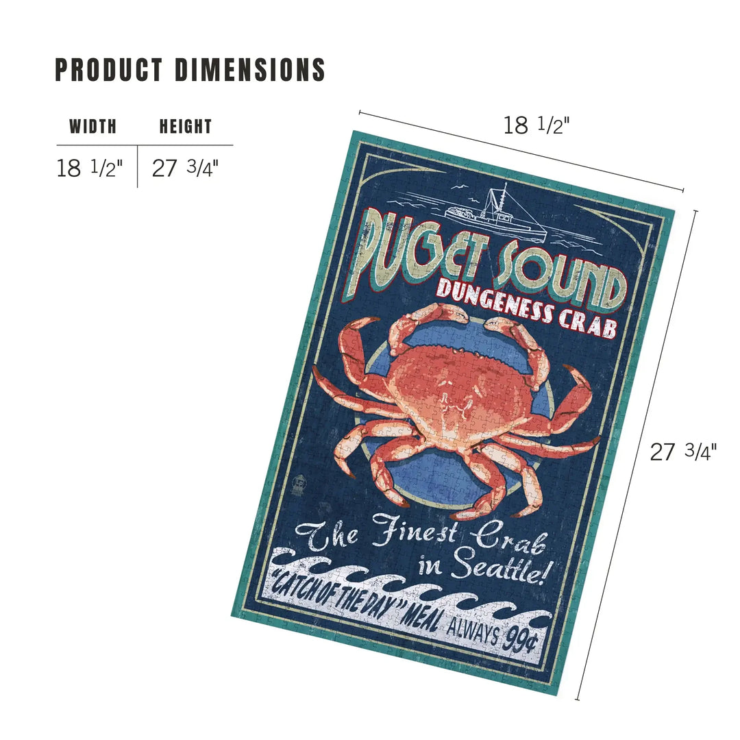 Seattle, Washington, Dungeness Crab Vintage Sign, Jigsaw Puzzle Puzzle Lantern Press 