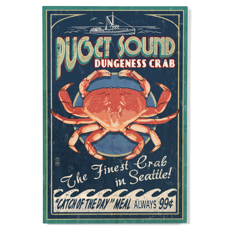 Seattle, Washington, Dungeness Crab Vintage Sign, Lantern Press Artwork, Wood Signs and Postcards Wood Lantern Press 