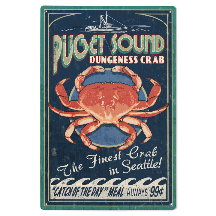 Seattle, Washington, Dungeness Crab Vintage Sign, Lantern Press Artwork, Wood Signs and Postcards Wood Lantern Press 