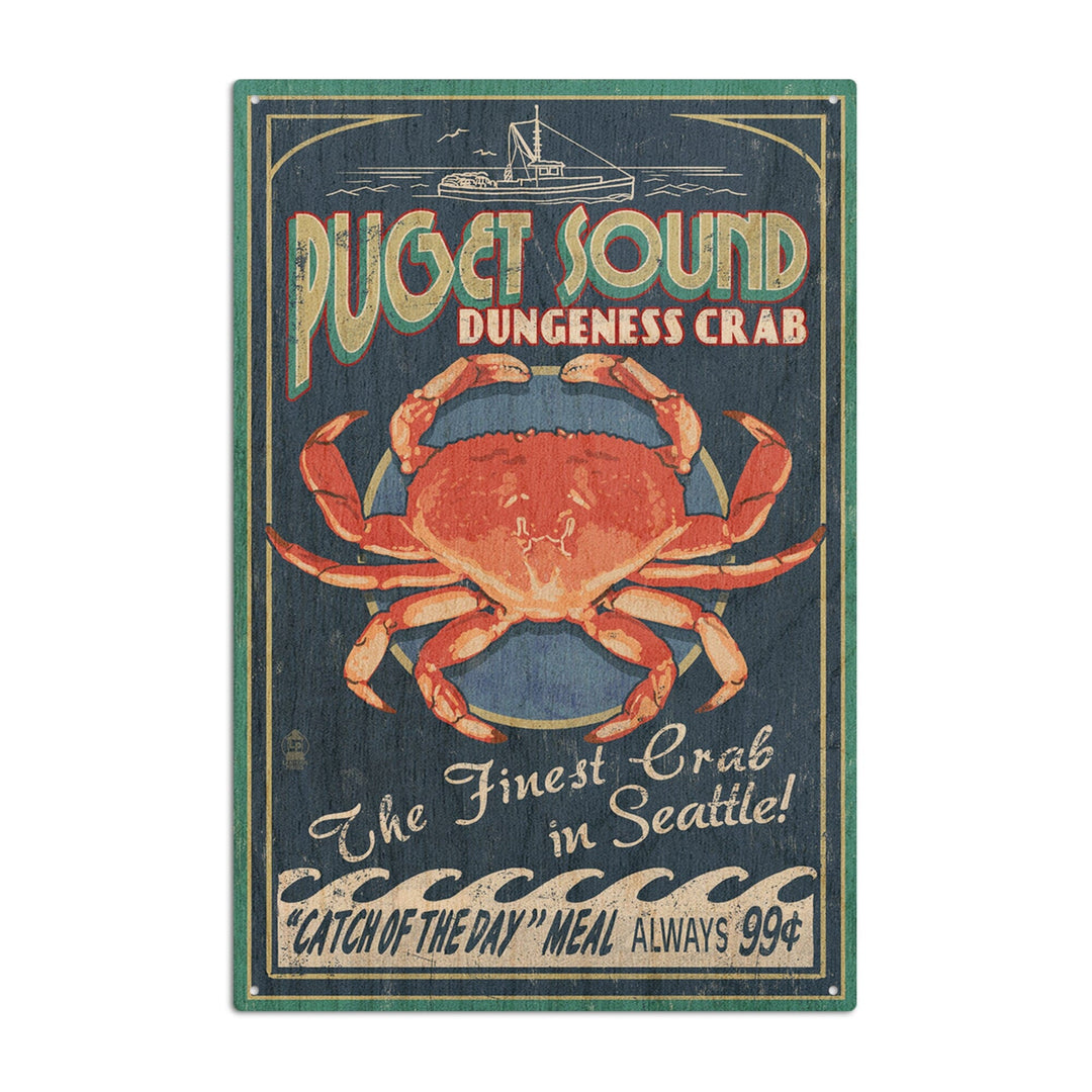 Seattle, Washington, Dungeness Crab Vintage Sign, Lantern Press Artwork, Wood Signs and Postcards Wood Lantern Press 6x9 Wood Sign 