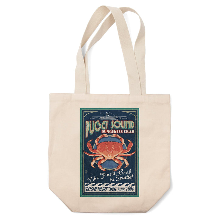 Seattle, Washington, Dungeness Crab Vintage Sign, Tote Bag Totes Lantern Press 