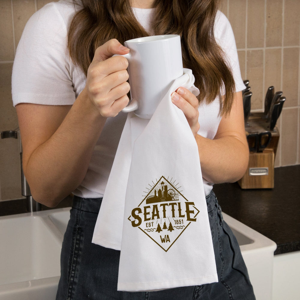Seattle, Washington, Established 1851, Diamond Skyline Badge, Contour, Jigsaw Puzzle Kitchen Lantern Press 