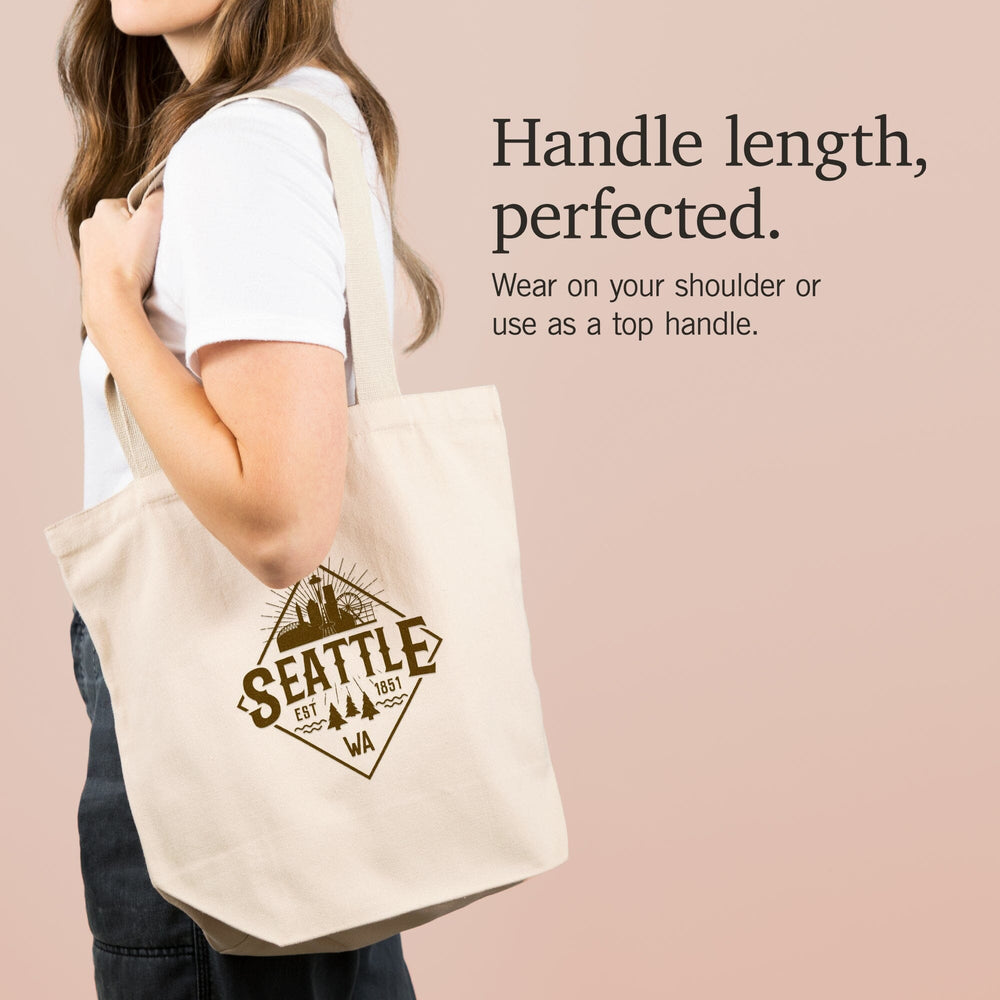 Seattle, Washington, Established 1851, Diamond Skyline Badge, Contour, Lantern Press Artwork, Tote Bag Totes Lantern Press 