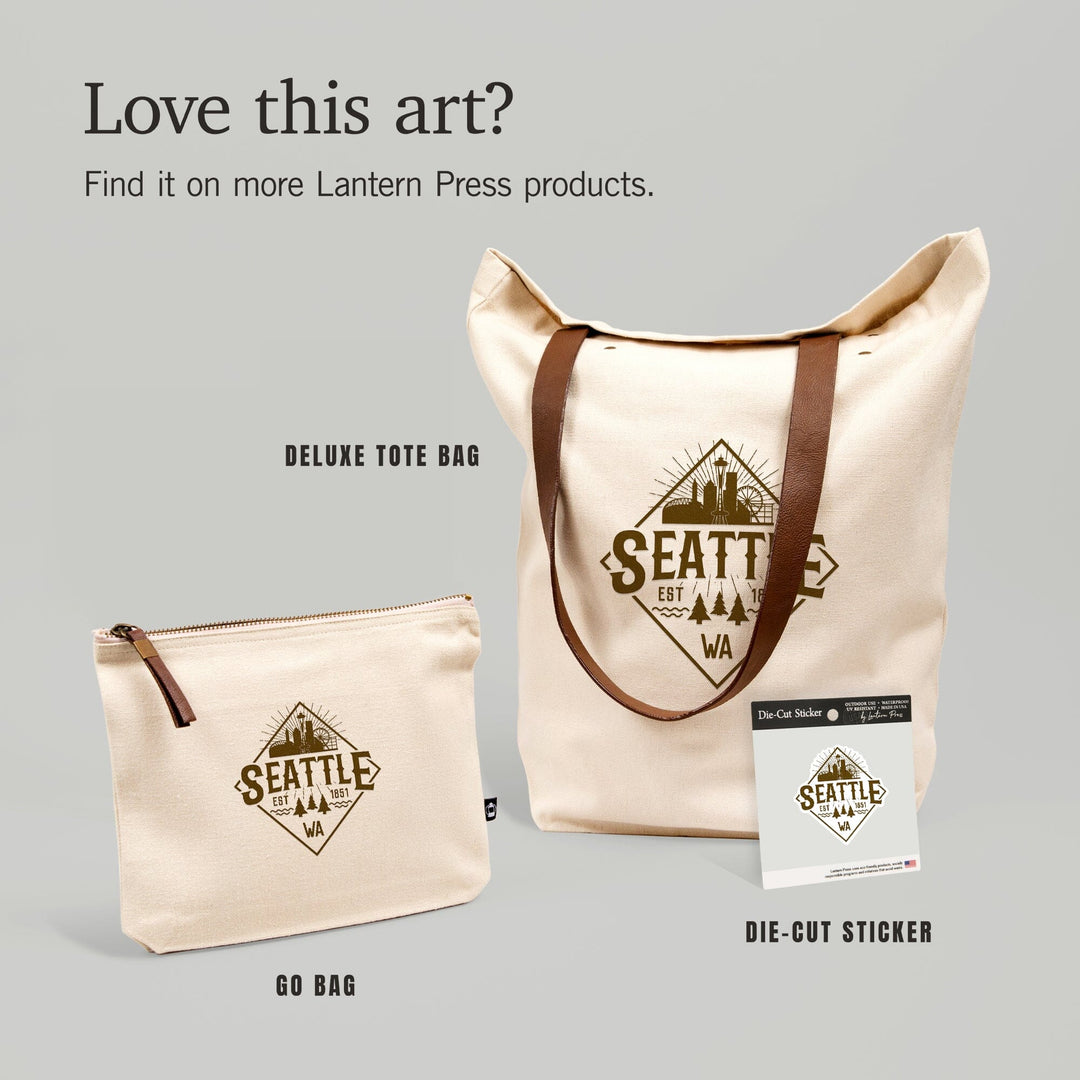 Seattle, Washington, Established 1851, Diamond Skyline Badge,, Organic Cotton Zipper Pouch, Go Bag Go Bag Lantern Press 
