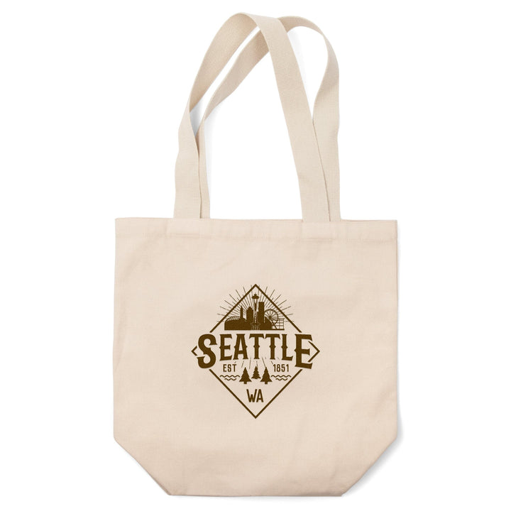 Seattle, Washington, Established 1851, Diamond Skyline Badge,, Tote Bag Totes Lantern Press 