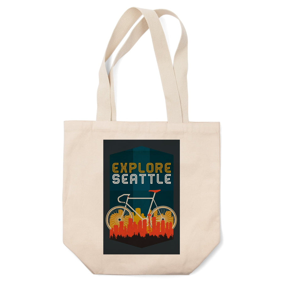 Seattle, Washington, Explore Seattle, Bike, Screenprint Style,, Tote Bag Totes Lantern Press 