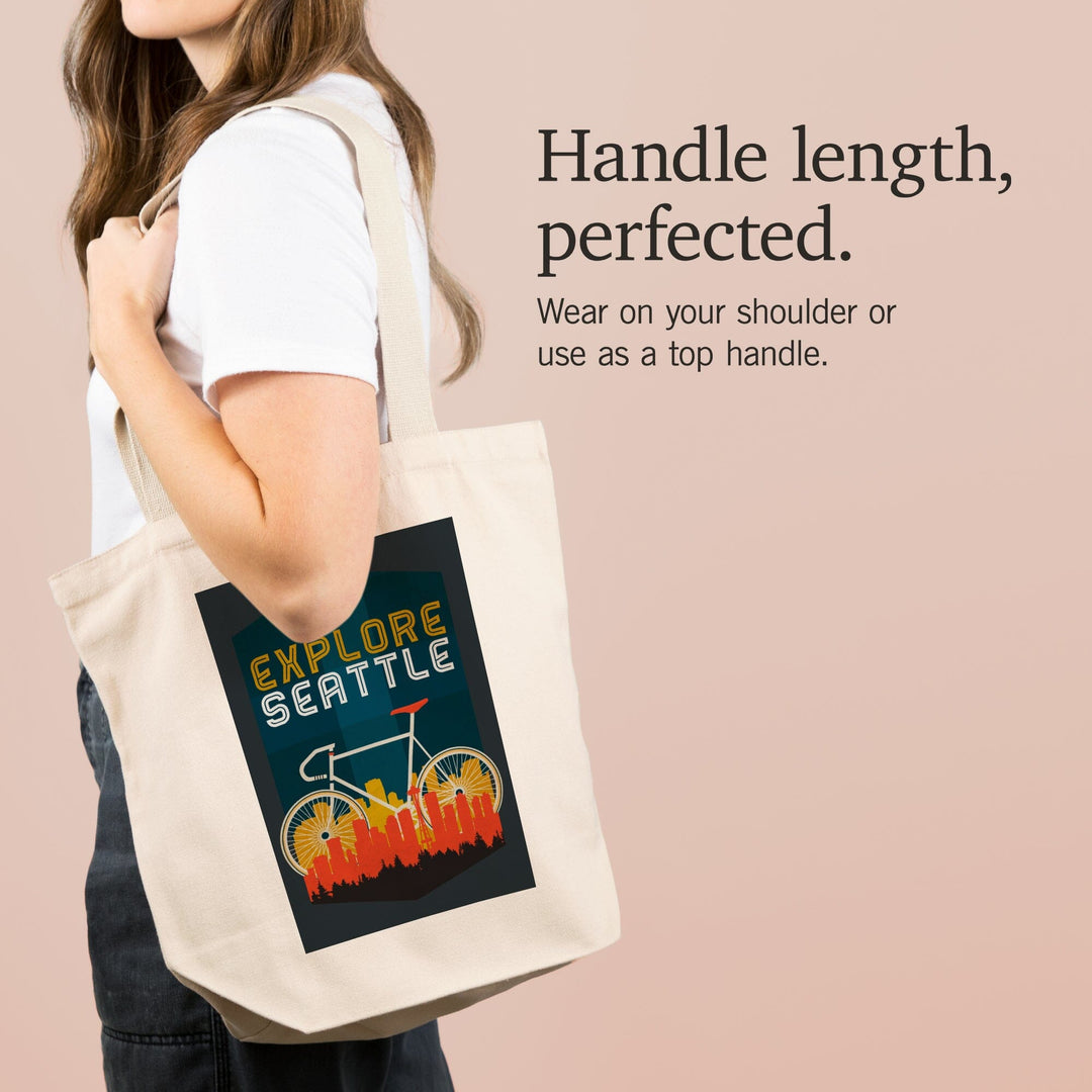 Seattle, Washington, Explore Seattle, Bike, Screenprint Style,, Tote Bag Totes Lantern Press 