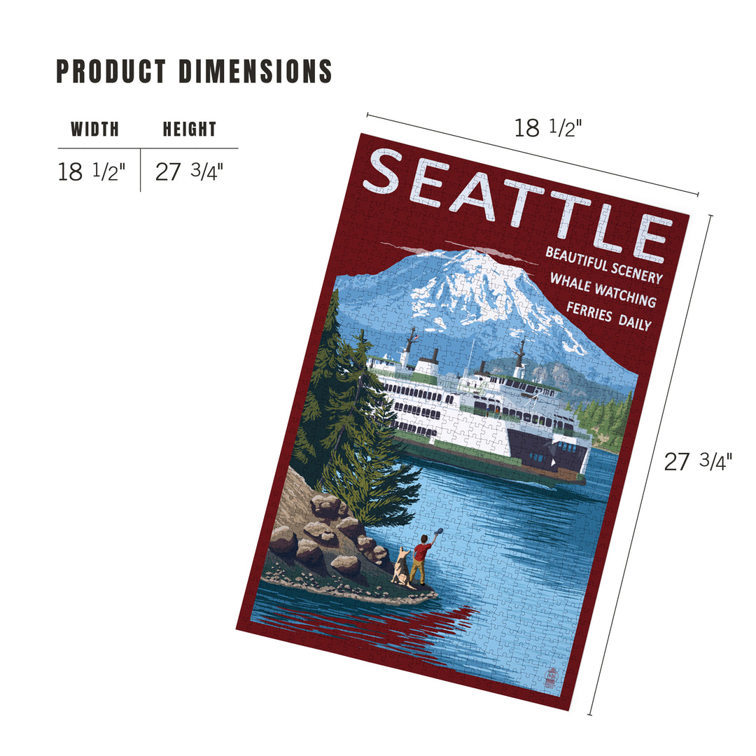 Seattle, Washington, Ferry and Mount Rainier Scene, Jigsaw Puzzle Puzzle Lantern Press 